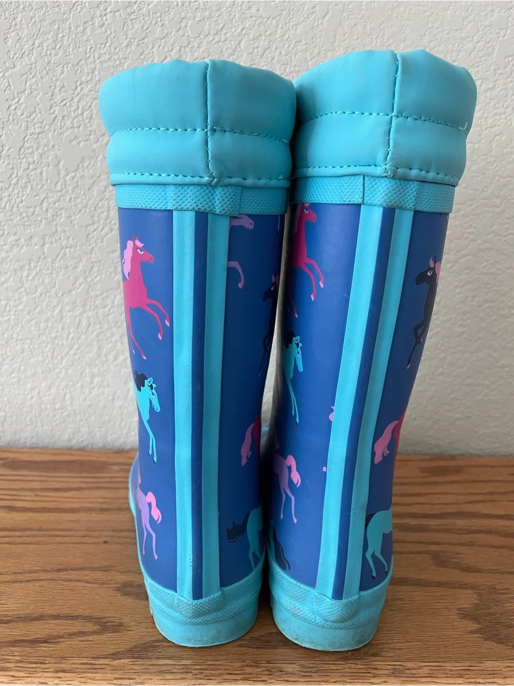 Hatley Blue Rain Boots with Teal, Pink & Black Unicorn Print